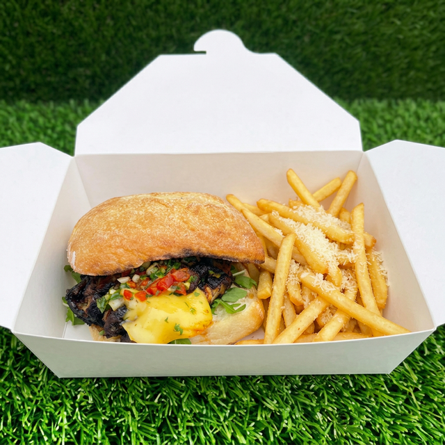 The “Mane” Attraction - Lion’s Mane “Steakhouse” Sandwich w/ Truffle Fries.